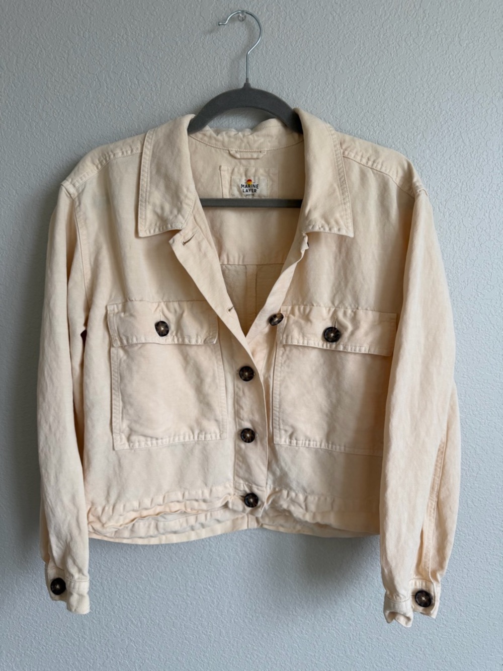 Marine Layer Ivory/Beige Linen Jacket - Button Front Workwear Style
